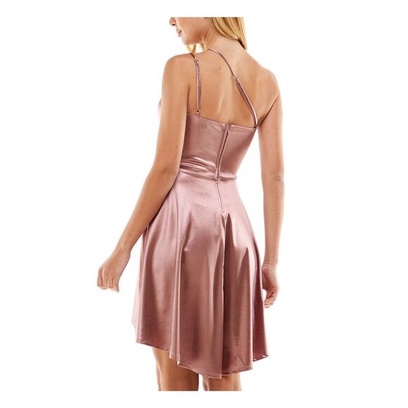 CITY STUDIO Womens Pink Hi-lo Hem Sleeveless Above The Knee Fit + Flare Dress 15 - Picture 2 of 5